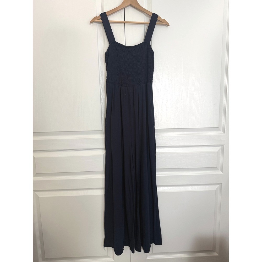 Automet Size M Navy Smocked Wide Leg Jumpsuit Sleeveless Palazzo Romper casual